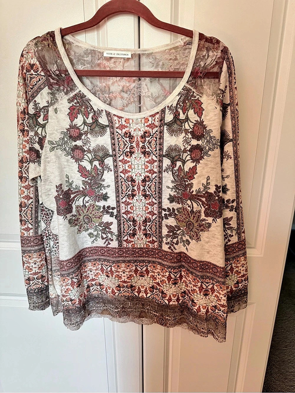 Voice of California Floral Long Sleeve Tunic in Cream & Red